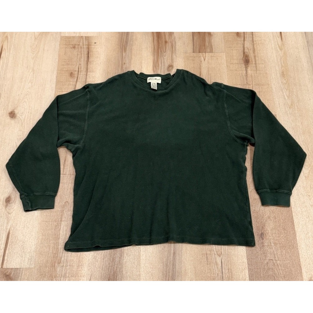 Eddie Bauer Men's XXL Green Waffle Thermal Long Sleeve Henley 100% Cotton